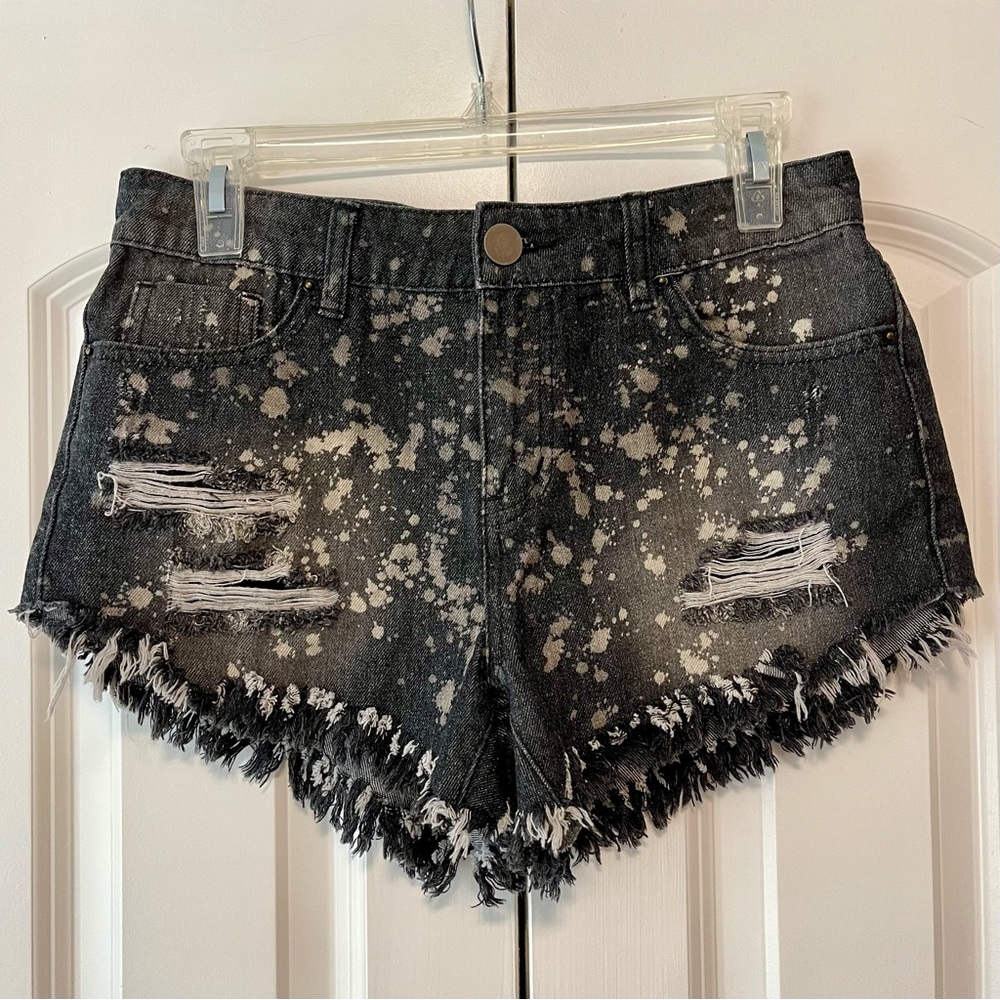 Forever21 Distressed Denim Shorts - Black Acid Wash